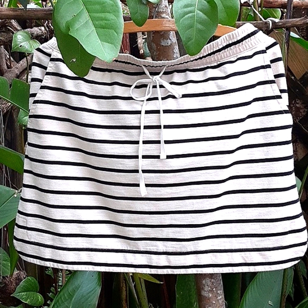 LOFT Cream and Black Striped Mini Skirt